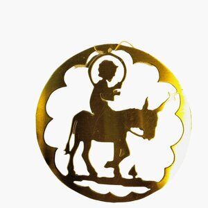 Vintage Brass Christmas Ornament Germany Donkey Baby Jesus